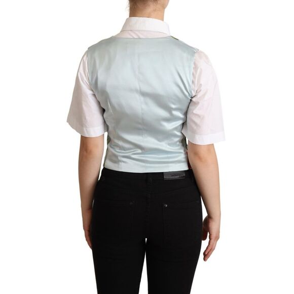 Dolce & Gabbana Mint Green Floral Silk Waistcoat Women's Vest
